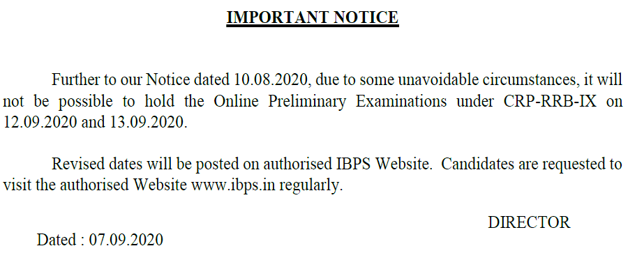 ibps rrb exam postponed notice on 7 september 2020