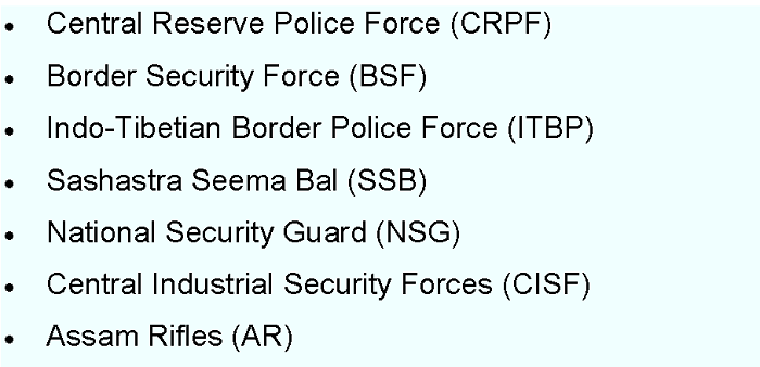 seven security forces in India