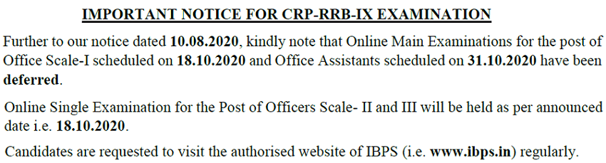 IBPS RRB 2020 notice on 1 October 2020