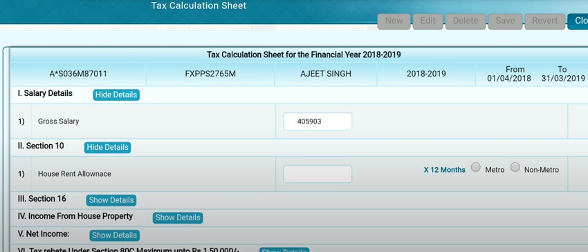 pfms tax calculation sheet