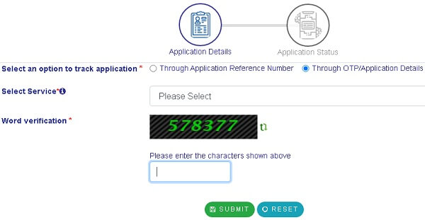 track your application through otp, application details