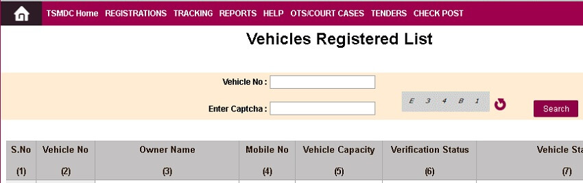 vehicle registered list page
